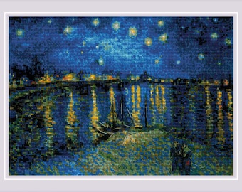 Starry Night Over the Rhone after Van Gogh's Painting - counted cross stitch kit by Riolis 1884 on 10ct Aida