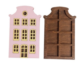 Plywood beads organizer - Pink house with 8 divisions