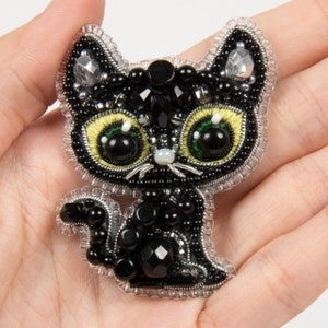 Black cat - Beadwork kit for creating brooch by Crystal Art brand