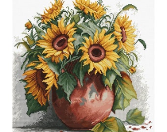 ギフトに最適なひまわり畑のクロスステッチキット - 8インチキット