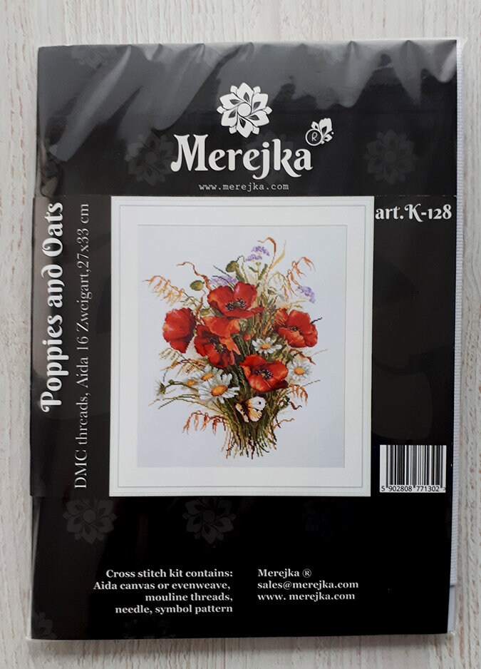 Merejka Kreuzstich-Set „Rote Mohnblume“ – 15 X 15 Cm, Mit Aida-Stoff & DMC-Garn