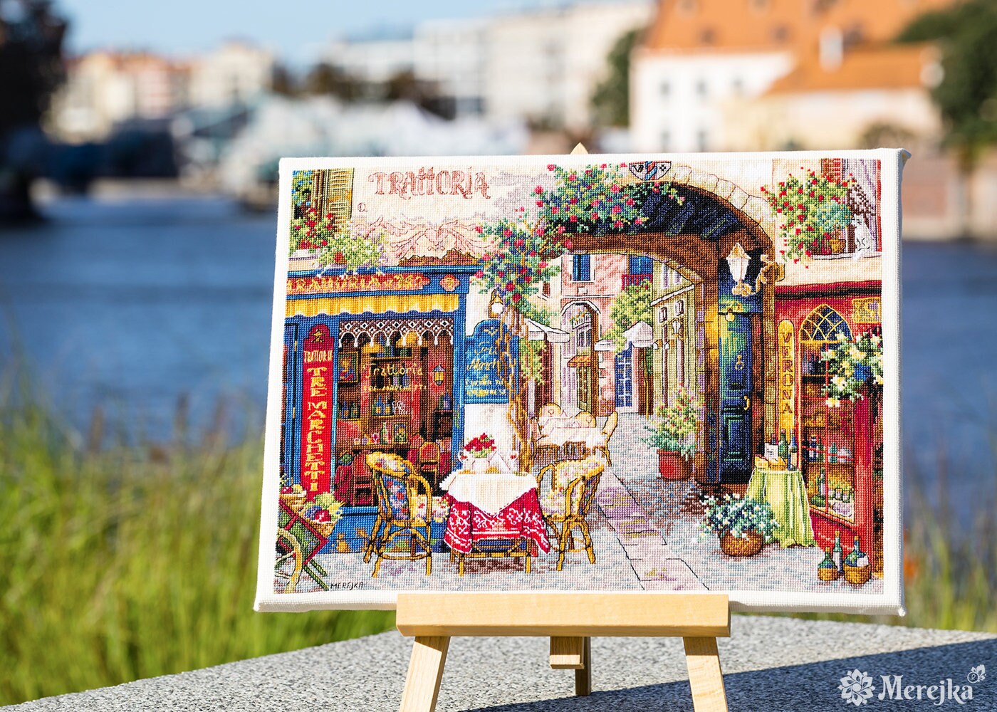 見晴らしの良いカフェ クロスステッチ 完成品 ディメンションズ