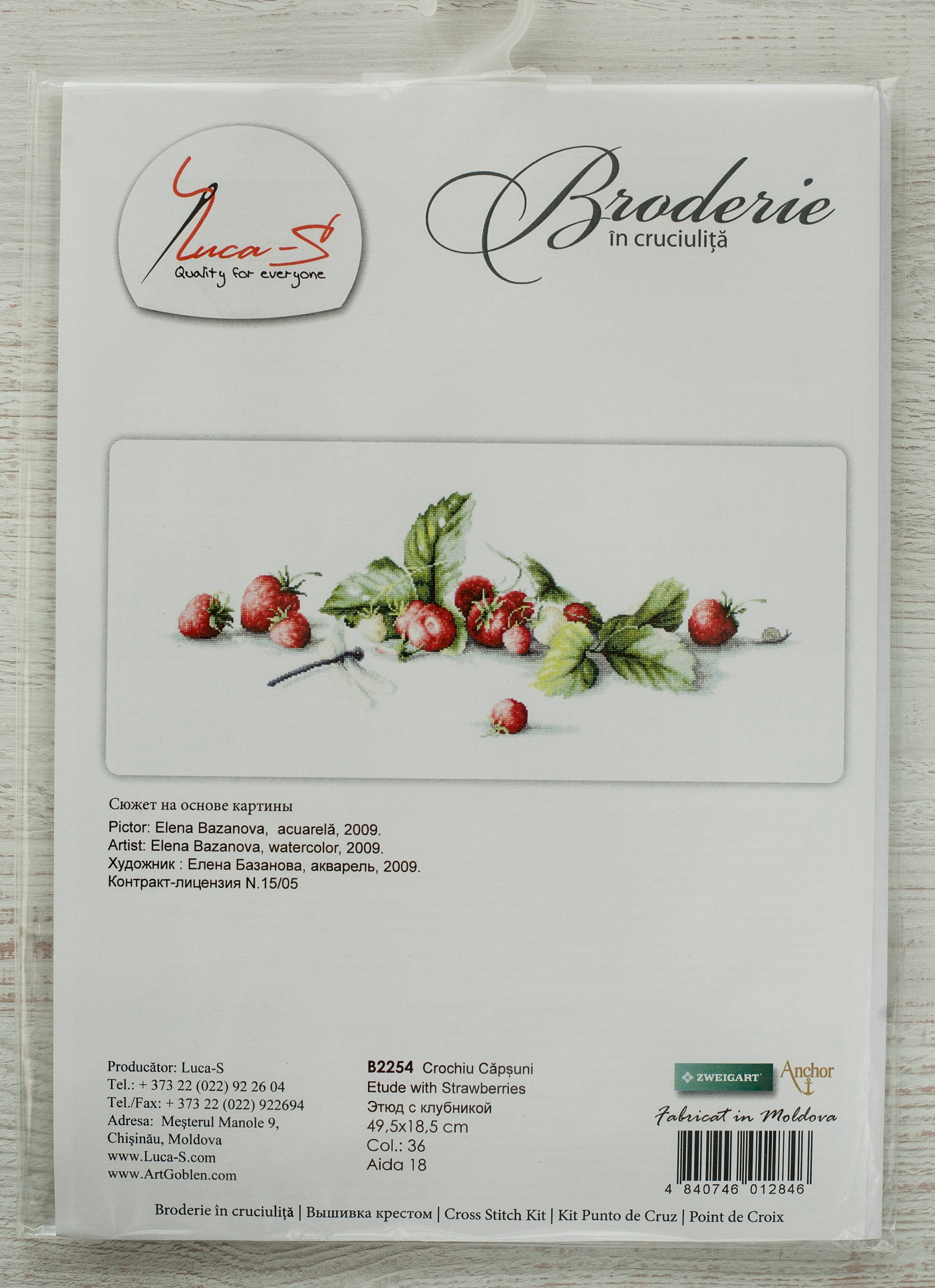 Kit Point De Croix Luca-S « Quelques Fraises » – Toile Aida 18 Fils – 49,5 X 18,5 Cm
