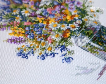 The Thistle Bouquet - Cross stitch kit by Merejka K-96, cross stitch kit with wild flowers