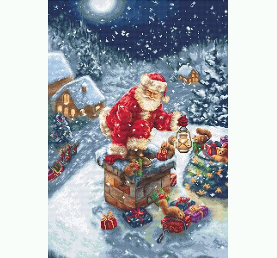 Luca-S Santa on The Rooftop Stocking Counted Cross-Stitch Kit