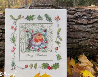 Kit De Punto De Cruz - Diseño De Petirrojo Navideño, ¡ideal Para Decorar En Fiestas!