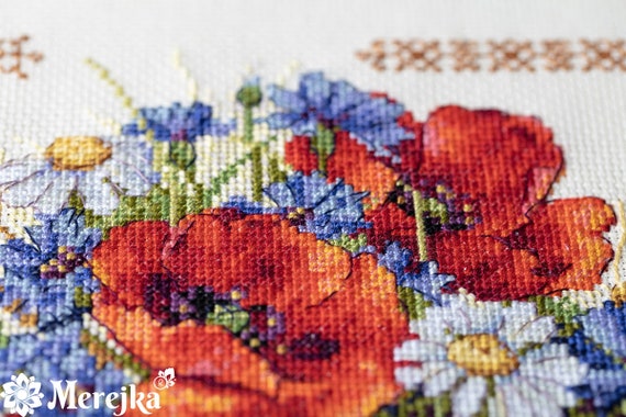Merejka Kreuzstich-Set „Sterne“ – Mit Aida-Stoff, DMC-Garn & Anleitung, Größe 26x35 Cm