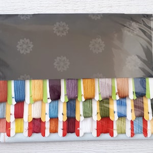 Puede incluir: Un kit de punto de cruz con una variedad de hilos de colores, un trozo de tela Aida y instrucciones. El kit est&aacute; empaquetado en una bolsa de pl&aacute;stico transparente con un respaldo negro.