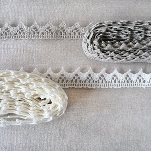 Vintage Stil Leinen Spitzenborte - off white und naturgrau. Trim Set - 10 Meter / 11 Yards