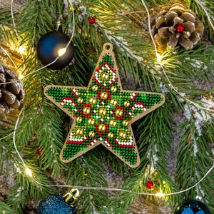 Kerstster - ornament KIT met kralen en basis van multiplex