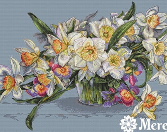 Daffodils, counted Cross stitch kit by Merejka K-14,  after M. Shelukhin painting