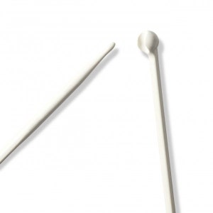 May include: Two white metal stirring sticks, one with a rounded end and one with a pointed end.