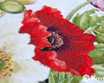 Merejka Kreuzstich-Set „Rote Mohnblume“ – 15 X 15 Cm, Mit Aida-Stoff & DMC-Garn