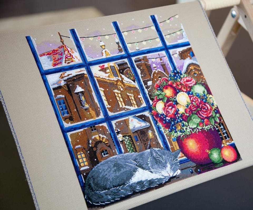 Kit Sulaman Tusuk Silang Hitungan Malam Musim Dingin Merejka - Kit Kerajinan Sulaman dengan Pola