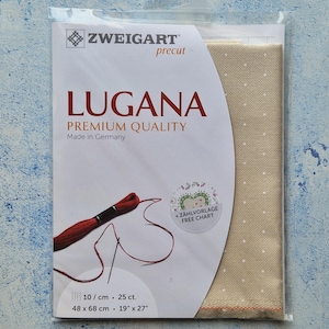 Zweigart Lugana 2419 Precut, 25 ct evenweave Beige with white dots
