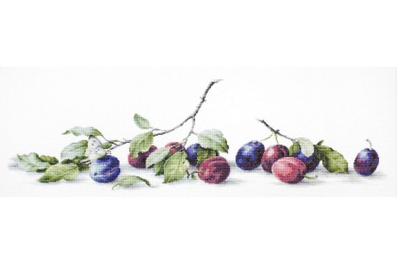 Cross stitch kit - Plums  B2257  by Luca-S, cross stitch pattern in watercolor style Still life