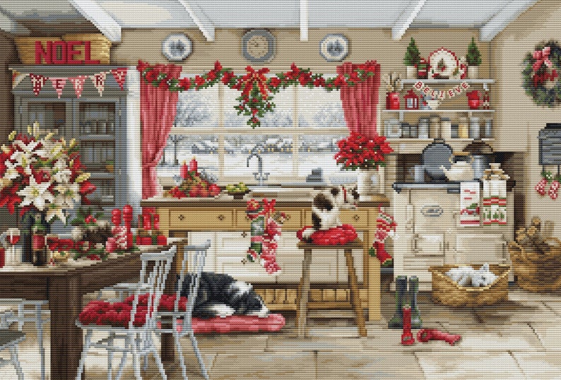 Christmas Farmhouse Kitchen - Counted Cross Stitch Kit by Luca-s BU5053 ...