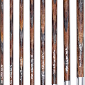 May include: Set of eight wooden knitting needles with silver tips. The needles are labeled with their size in millimeters, ranging from 3.50 mm to 8.00 mm. The needles are made by Prym and are part of the Knit Pro line.