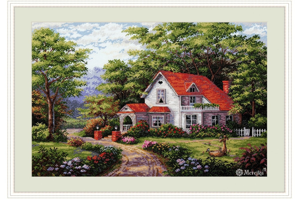 Merejka Kreuzstich-Set Mit Zählmuster - Komplettset Mit Baumwollstoff Und DMC-Garn, 30x20 Cm