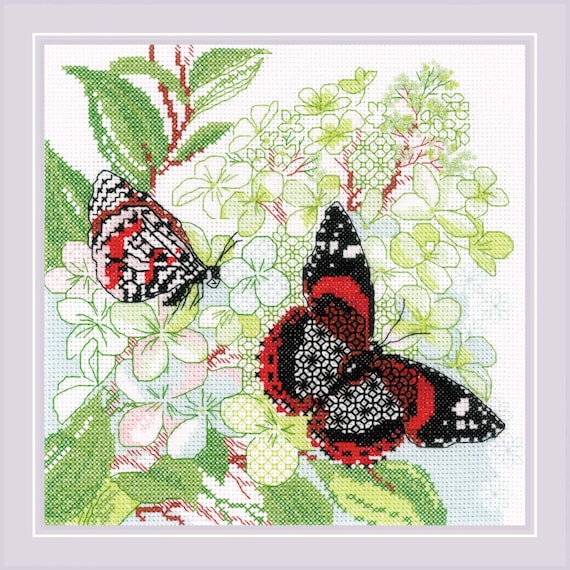 Riolis – Kit De Broderie Point De Croix « La Légèreté Du Printemps » – Noir & Blanc – Aida 14ct