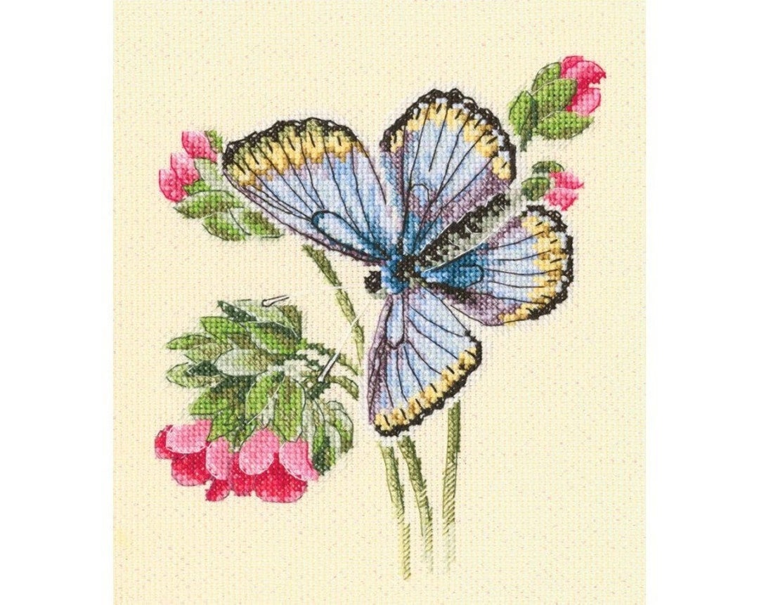 Cuadro Punto de cruz Miniatura Mariposa sobre Flores PN-0144949