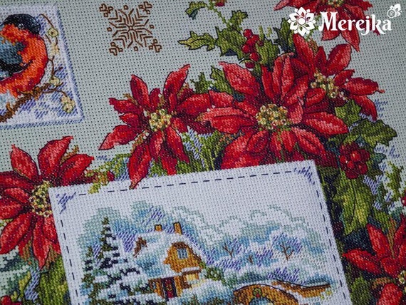 Merejka Kreuzstich-Set „Sterne“ – Mit Aida-Stoff, DMC-Garn & Anleitung, Größe 26x35 Cm