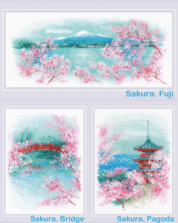 Cross Stitch Kits Collection - Sakura. Fuji, Brigde and