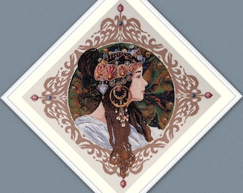 Brunette by Mucha - Cross Stitch Kit Merejka brand K-156