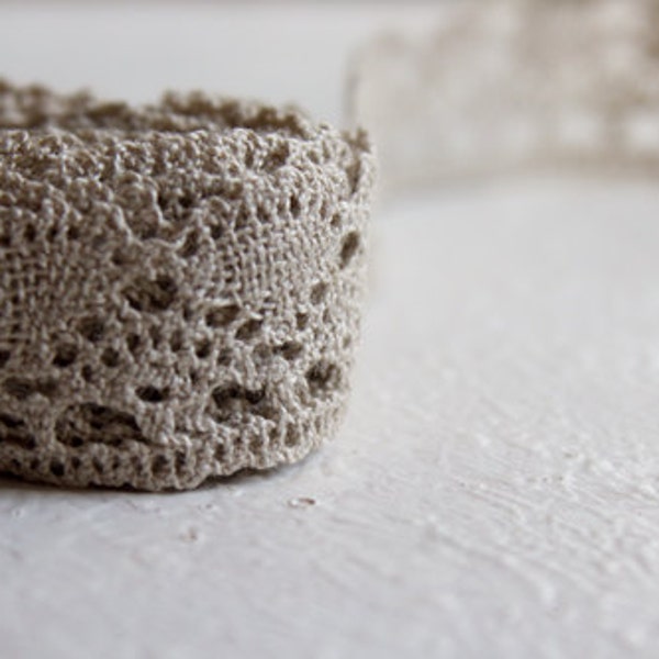 Linen Lace Trim -  5m / 5,5 yards Beige-grey Lace, sewing ending