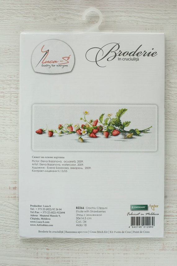 LUCAS-S Strawberries Counted Cross Stitch Kit - Complete Embroidery Set With Fabric & Thread
