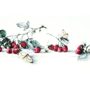 KIT Raspberries with butterfly embroidery kit counted cross stitch