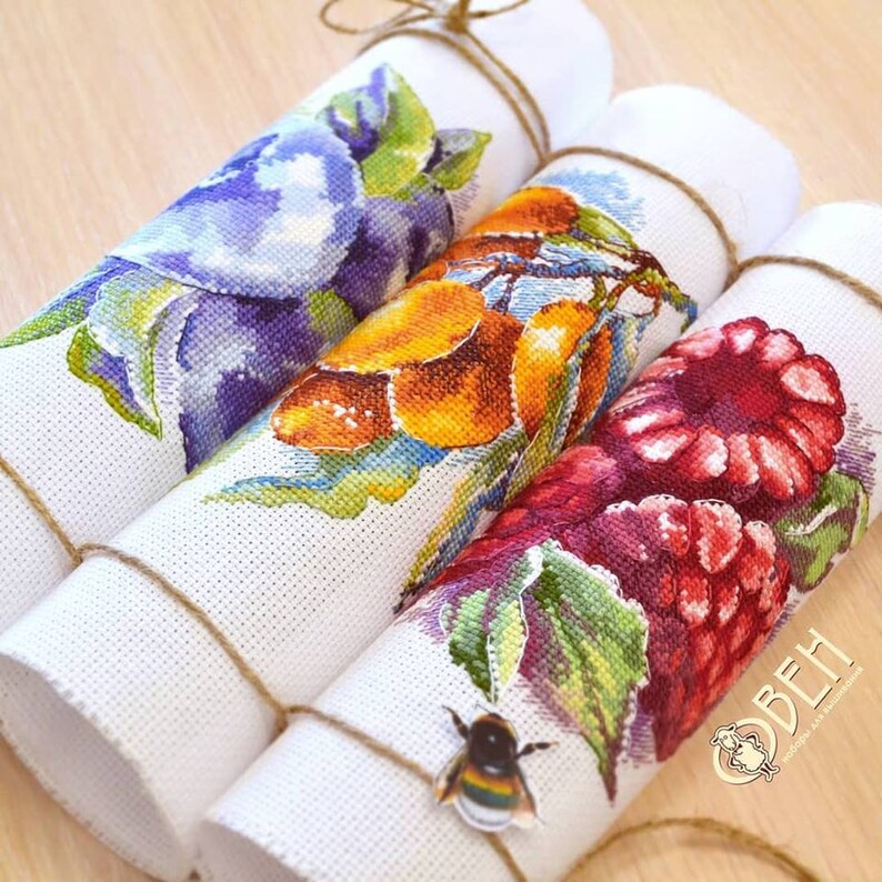 KITs counted cross stitch on Aida with watercolor berries Etsy