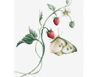 Cross stitch kit Aroma of summer B2268 with butterfly and strawberries by Luca-S cross stitch pattern with 18 Aida and 25 Anchor colors