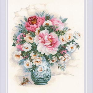 Cross stitch KIT  Riolis with cotton thread * 1816 Peonies and Wild Roses