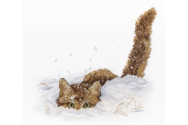 Gatto Nella Neve Kit Punto Croce Con Aida E Filo Interdentale Etsy