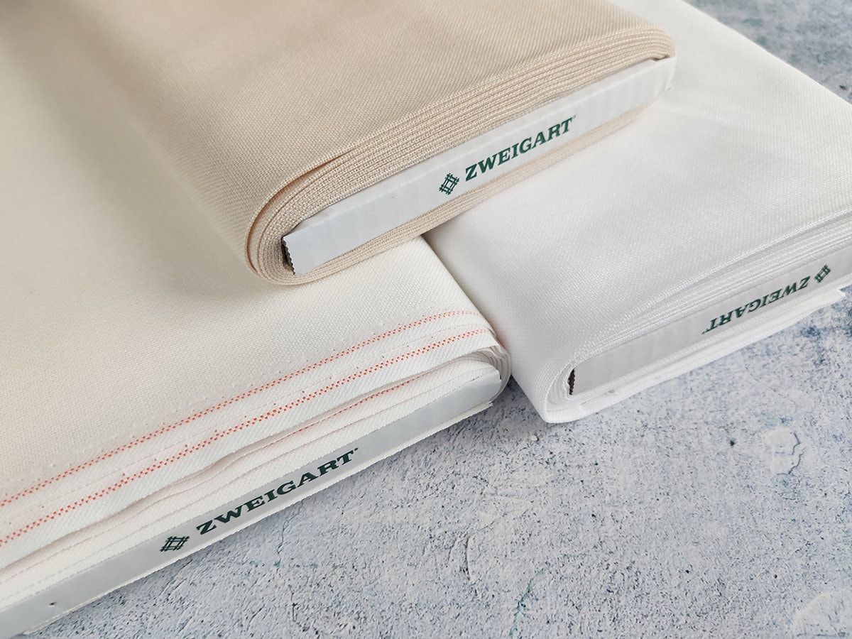 28 Count Brittney Lugana Evenweave Zweigart Fabric in White and