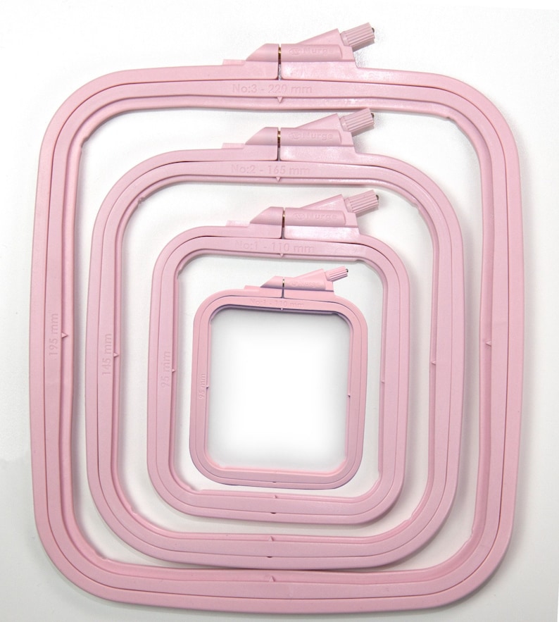 Pink Nurge plastic rectangular embroidery hoops imagem 1