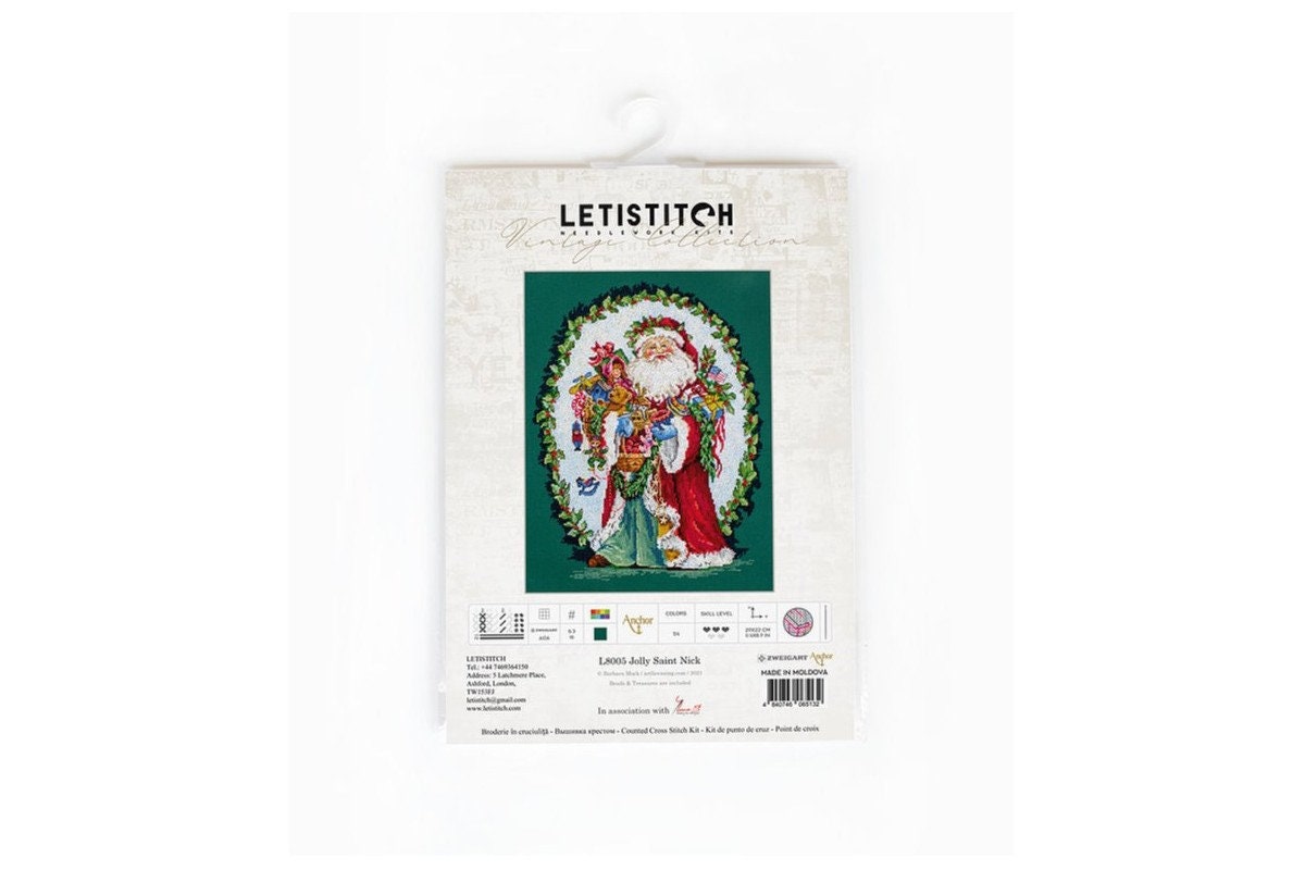 Letistitch Kreuzstich Set „Jolly Saint Nick“ – Inkl. Stoff, Garn & Anleitung, Fertig 29x22 Cm