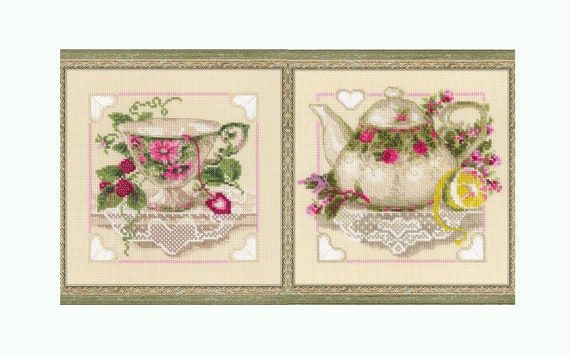 Cross Stitch Kits Tea Cup and Tea Pot by Riolis With Cotton Thread