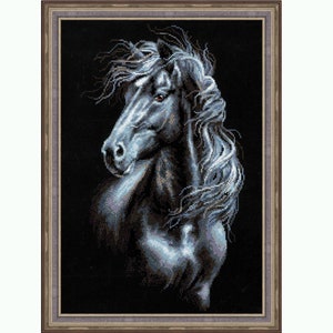 Horse Cross stitch kit - 1494 Breeze Through Mane by Riolis with cotton thread on black Aida