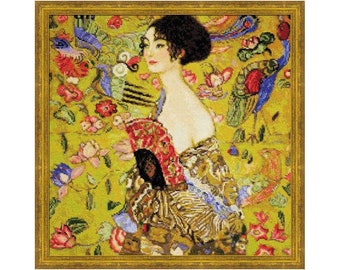 キァットアート　ギャラリー　2点セット Cross Stitch Kit 1226 Lady With a Fan After G. Klimt's Painting - Etsy
