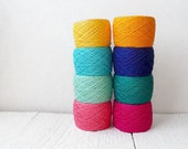 Blue, yellow, green and pink crochet thread collection - 8 colors linen thread