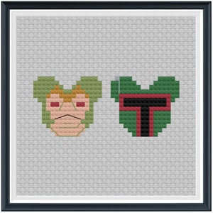 Mouse Ears Galaxy Jabba the Hutt + Boba Fett Cross Stitch Pattern .PDF - Instant Download