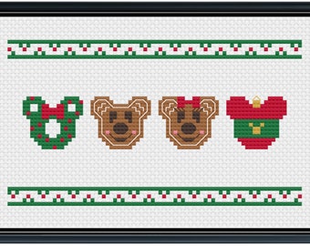 Mouse Ears Christmas Cross Stitch Pattern .PDF - Instant Download