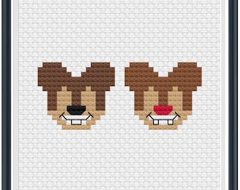Mouse Ears Chip + Dale Cross Stitch Pattern .PDF - Instant Download