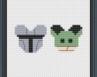 Mouse Ears Galaxy Mandalorian and Child Cross Stitch Pattern .PDF - Instant Download