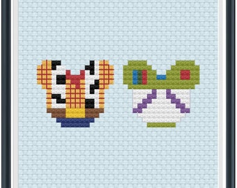 Mouse Ears Woody and Buzz Lightyear Cross Stitch Pattern .PDF - Instant Download