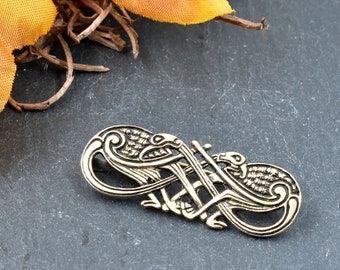 Urnes style bird brooch bronze or 925 silver - Viking raven brooch - Medieval bronze brooch - Hugin Munin lapel pin