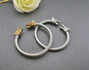 Bracelet Argent Massif Têtes De Dragons - Mailles Torsadées, 22 Cm, Occasion En Très Bon état