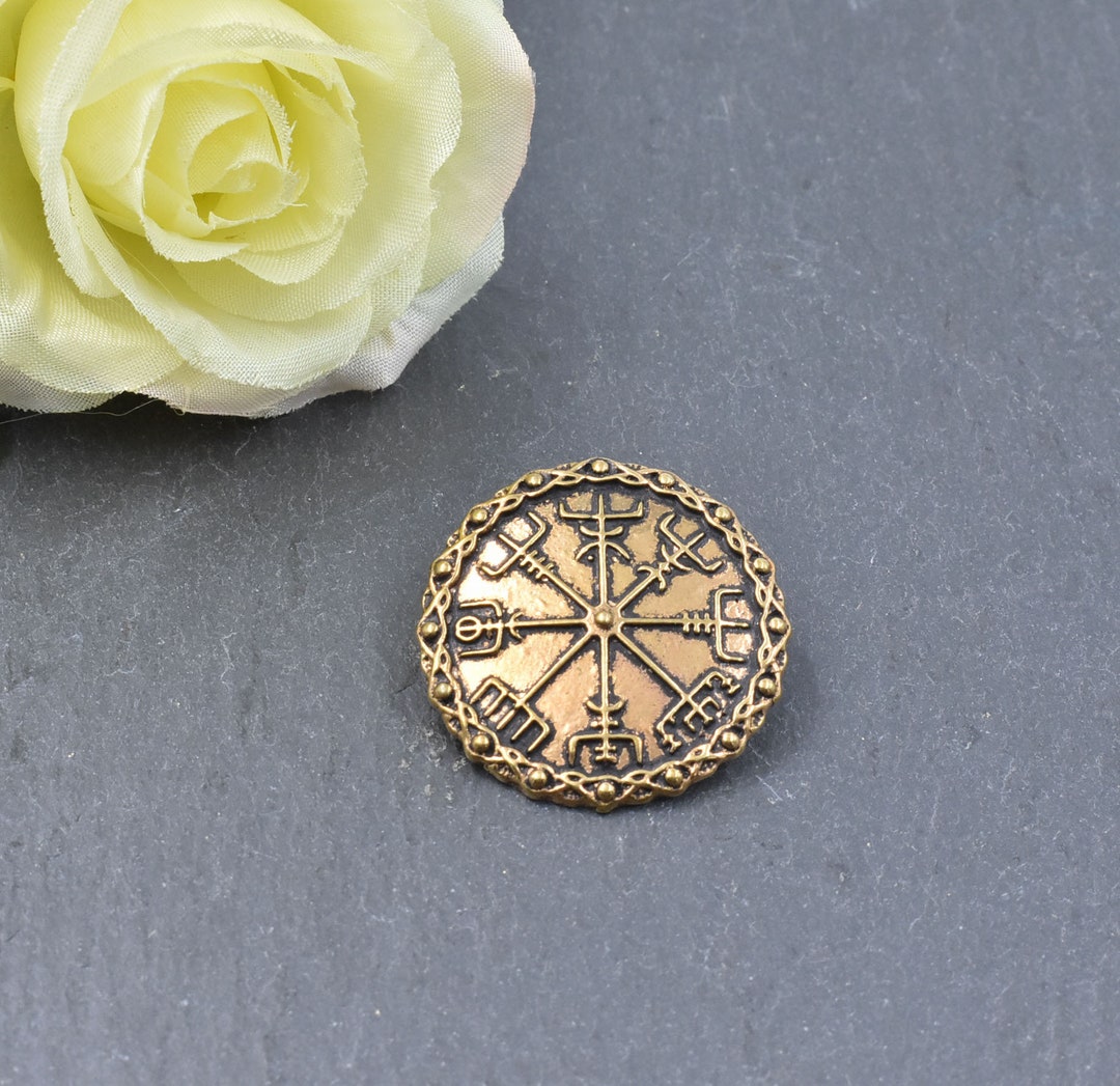 Medieval Brooch With Vegvisir - Viking Compass - Garment Clasp Bronze ...
